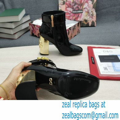 Dolce  &  Gabbana Heel 10.5cm Leather Ankle Boots Patent Black with DG Karol Heel and Strap 2021